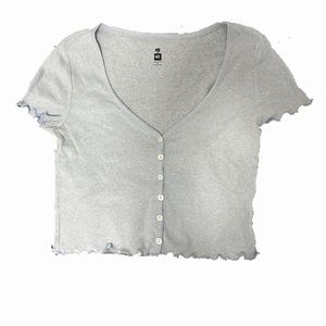 baby blue cropped button down vneck